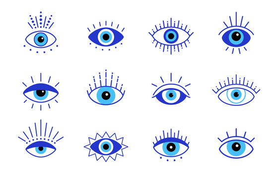 Blue evil eye, vector set eyes symbol, stock illustration