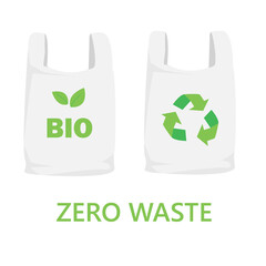 illustration of biodegradable bags with recyclable symbol isolated on white background. recycled raw materials. zero waste. principles of environmental friendliness. ecology. vector flat. isolated 