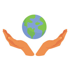 illustration of hands holding the planet Earth on a white background. save the planet. eco logo. principles of environmental friendliness. ecology. zero waste. vector flat. isolated