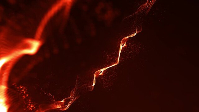 Abstract Fire Particles Landscape Fx Background Loop/ 4k animation of an abstract fractal fire particles space landscape background with glowing mesh lines and lens flare flowing and seamless looping