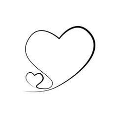 Continuous line drawing of love sign with two hearts embrace minimalism design on white background