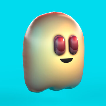 A little cute ghost inflatable character over a pink background. 3D illustration