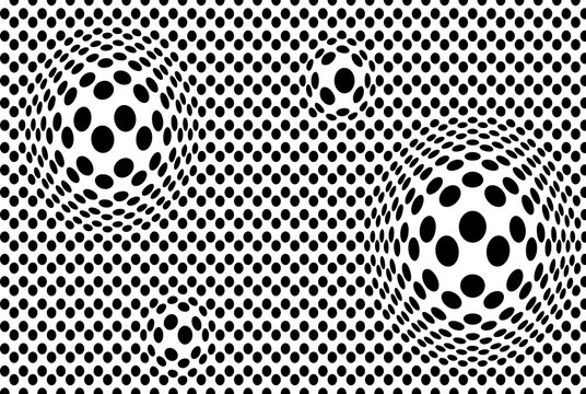 Spherical deformation of a black dots pattern. Vector illustration
