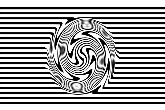 Vortex shape over a pattern of horizontal black stripes. Vector illustration