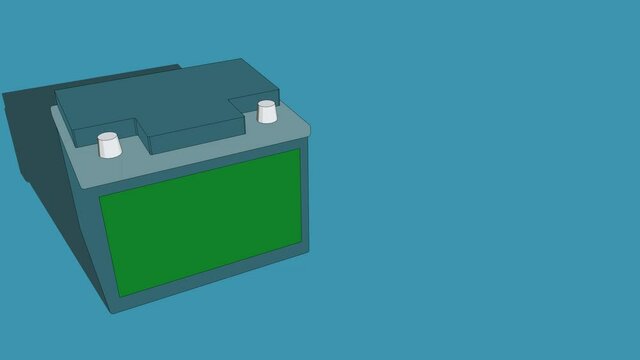 Starter battery for a car. Graphic animation of the emergence of the battery with an empty space to insert text or logo.
