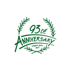 93 years design template. 93rd years logo. Vector and illustration.
