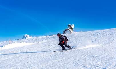 Fototapeta na wymiar Downhill skiing in Lapland Finland