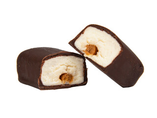Chocolate glazed curd bar isolated on the white background