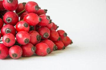 Rose-hips or wild rose berries isolated on a white background.