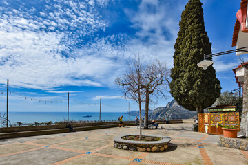 The small square of a village on the Amalfi coast along the road to Positano, Italy.