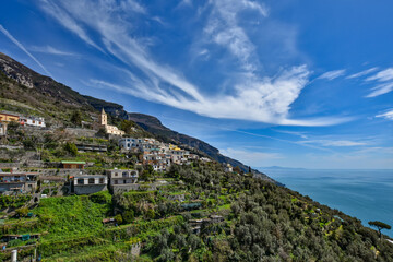 Obraz premium Panoramic view of the town of Positano on the coast of the province of Salerno, Italy.