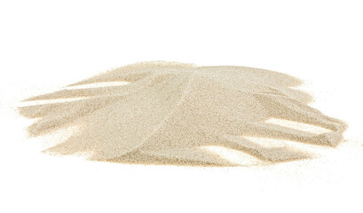 Fototapeta na wymiar River sand pile isolated on a white background. Sand dunes. Pile of dry beach sand.