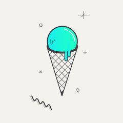 Simple minimalistic Abstract isometric flat decorative ice cream.Geometric element.Gradient Blue, mint. Illustration. Print for poster, banner, web. Memphis graphic design style. Summer season image.