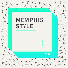 Abstract square decorative frame 80s 90s pattern background.Geometric element. Bright palette gradient Blue, mint. print for notebooks, stationary, letters, message, poster. Memphis design style