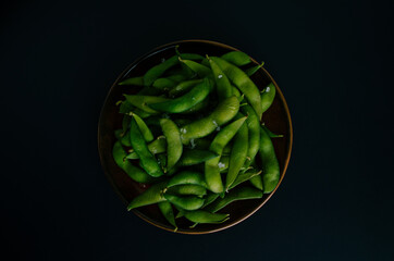 Green and Fresh Edamame on a Plate