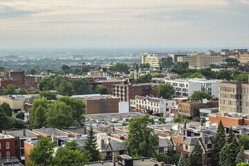 Fototapeta na wymiar Montreal scenic panorama as seen from Roman Catholic basilica Saint Joseph Oratory of Mount Royal. Montreal, Quebec, Canada.