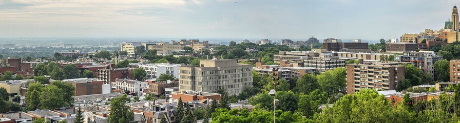Montreal scenic panorama as seen from Roman Catholic basilica Saint Joseph Oratory of Mount Royal....
