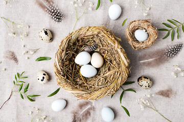 Easter natural festive composition with nest and eggs