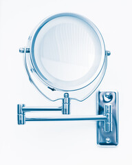 vanity round mirror in the bathroom, close-up view