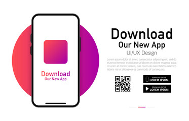 Download our app advertising banner. Phone mockup. App for mobile. UI and UX design. Vector illustration.