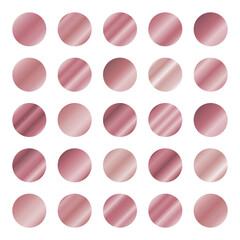 Set of rose gold circle gradients for fashion design elements. Collection of colored shiny textures. Vector illustration.
