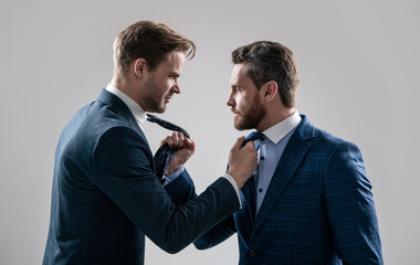 displeased colleague dispute. negotiations. businessmen talking and discussing conflict.