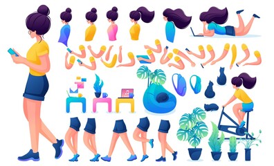 Constructor for creating a Young Girl. Create your own beautiful girl character with a Set of hands and feet. Flat 2D vector illustration N3