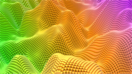 Box Pixel Voxel Colorful Waves Rectangles Landscape Wallpaper Background 3D Render