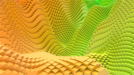 Box Pixel Voxel Colorful Waves Rectangles Landscape Wallpaper Background 3D Render