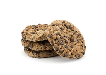 Oatmeal cookies with chocolate isolated on white background
