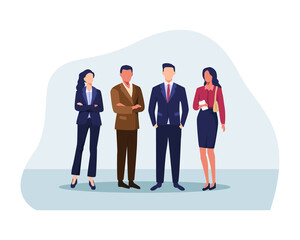 Group of business people illustration. Successful group of business people at the office, Businessman, Businesswoman, Leader. Diverse men and women in outfits. Vector in a flat style