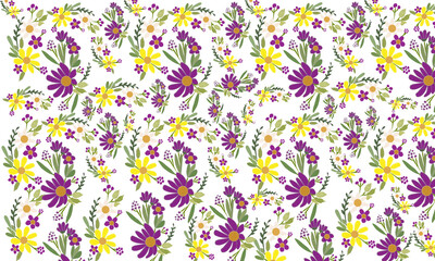 Fondo con flores moradas y amarillas.