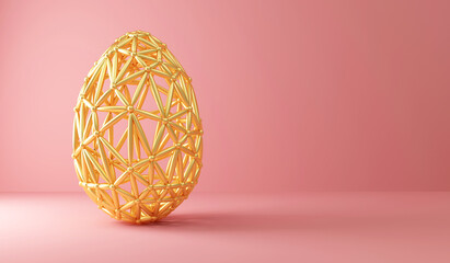 Big Golden Easter Egg with Ornament Pattern on pink studio background with light