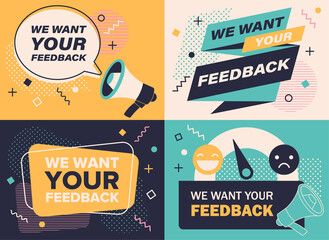 Set of four different designs requesting Feedback for a service or product