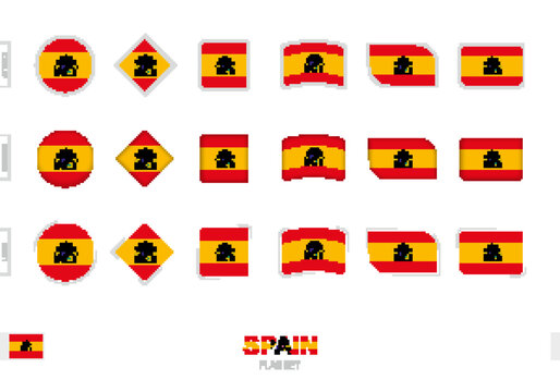 Spain flag set, simple flags of Spain with three different effects.