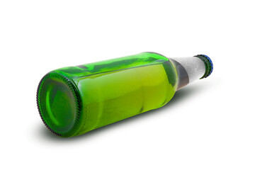 green beer bottle with label isolated on white background