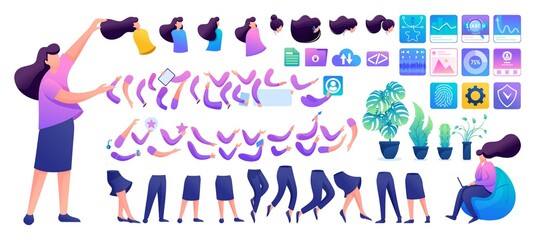 Constructor for creating a Young Girl N4. Create your own character with a Set of hands and feet. Flat 2D characters