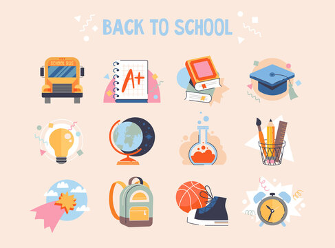 Back to school collection of badges or stickers