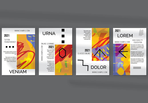 Flyer Layout with Geometric Shapes and Abstract Bright Rectangle on White