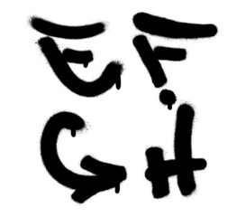 Spray graffiti tagging font. Letters ''E'', ''F'', ''G'', ''H''. Part 2