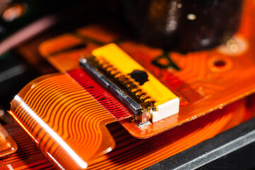 Connector for connecting electronic boards through flexible connectors close-up, macro shot