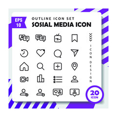 Set of outline icons about sosial media. Editable vector
