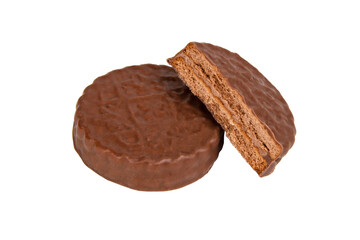Brown chocolate sandwich cookies isolated on the white background