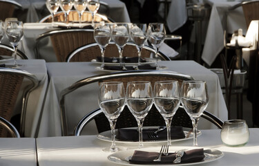 Restaurant table dinner set served banquet.