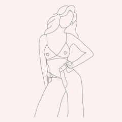 Woman in lingerie in line art style. Vector.