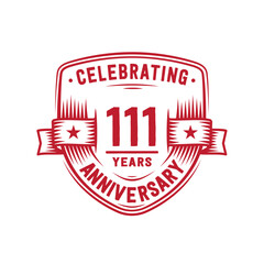 111 years anniversary celebration shield design template. 111th anniversary logo. Vector and illustration.
 - obrazy, fototapety, plakaty