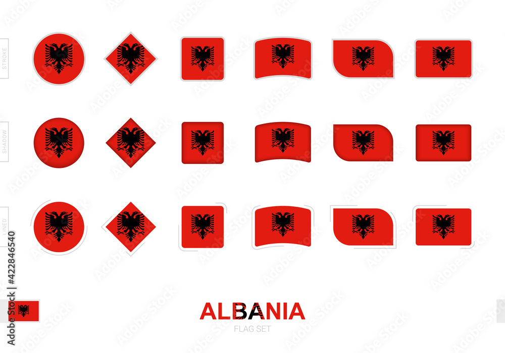 Wall mural albania flag set, simple flags of albania with three different effects.