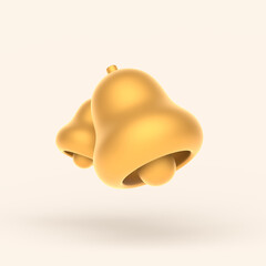 3d simple gold notification bells isolated on pastel background. Hight quality 3D illustration.