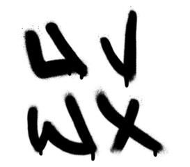 Spray graffiti tagging font. Letters ''U'', ''V'', ''W'', ''X''. Part 6