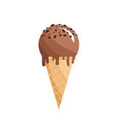 Refreshing chocolate ice cream with chocolate sprinkles. Vector illustration. Colorful ice cream ball in pastel colors. Delicious frozen dessert. Refreshing frozen dessert. 